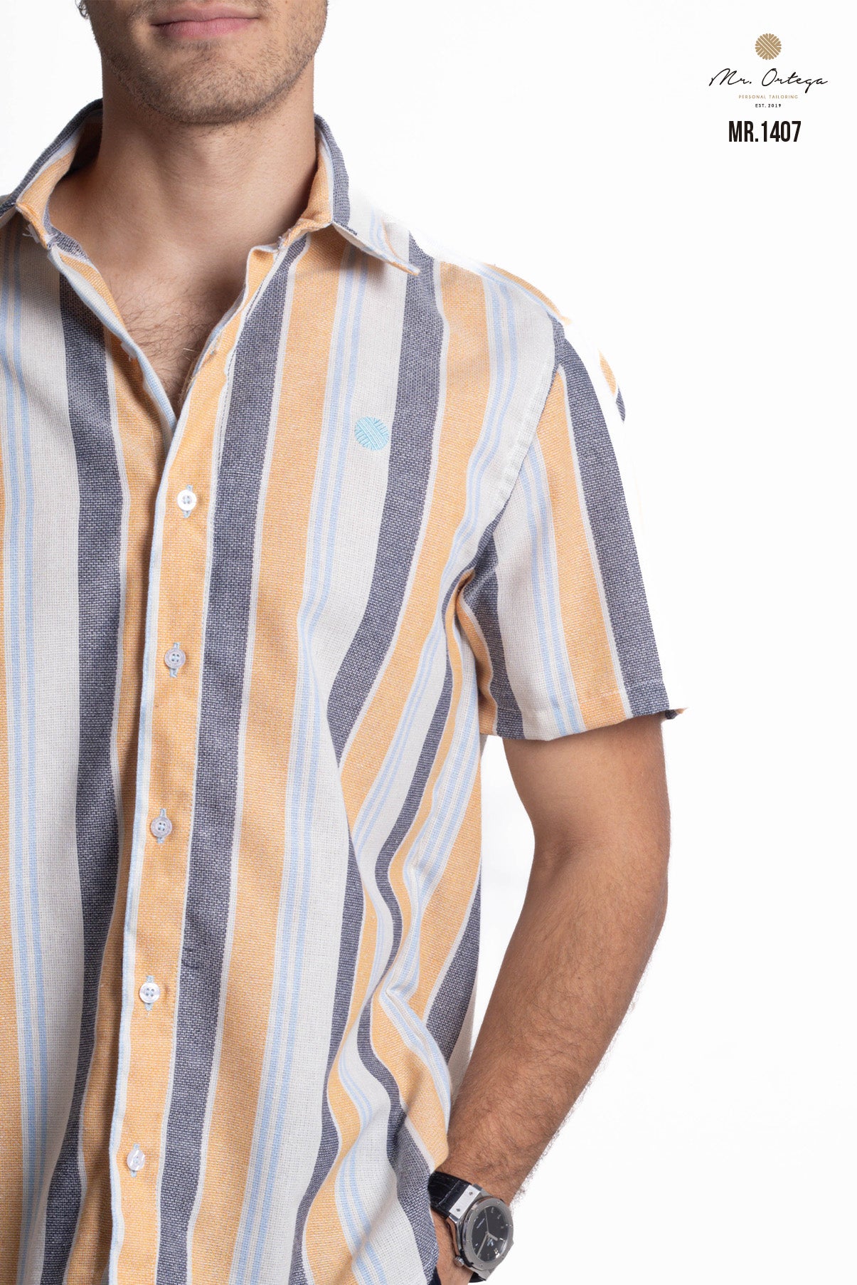 CAMISA RAYAS NEGRO, BEIGE, AZUL Y AMARILLO