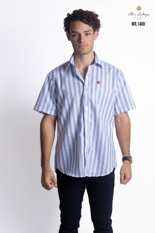 CAMISA RAYAS AZUL CLARO Y BLANCO MANGA CORTA