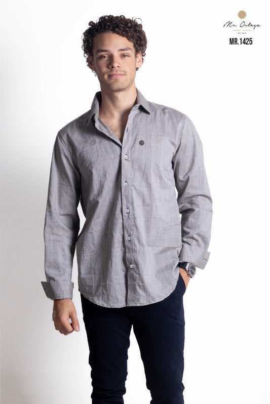 CAMISA LISA GRIS CENIZO MANGA LARGA