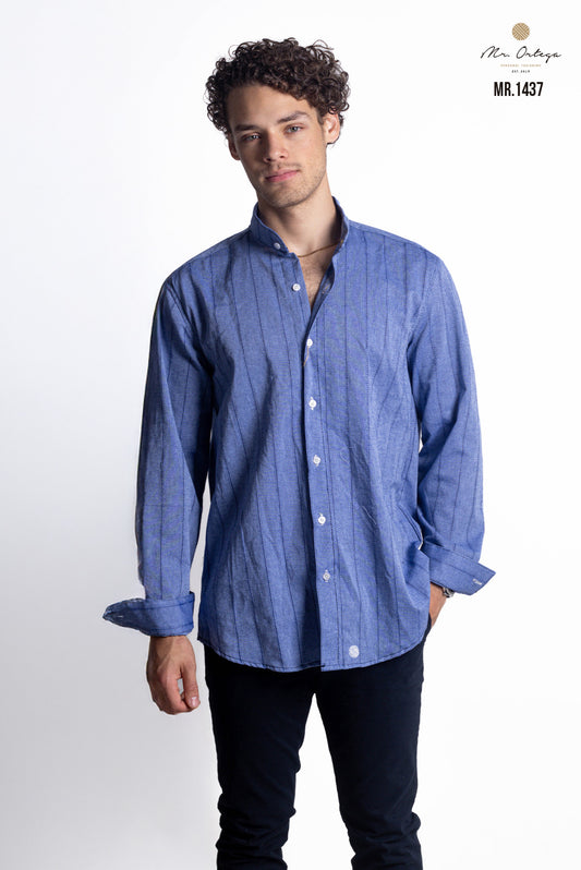 CAMISA LISA MARINO, RAYAS TEXTURIZADAS MANGA LARGA