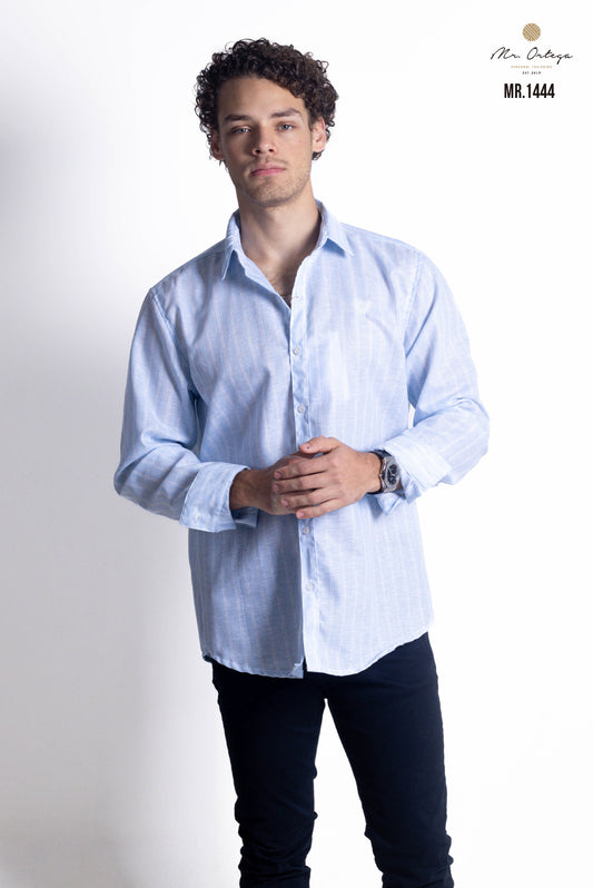 CAMISA RAYAS LINEAS AZUL CLARO Y BLANCO MANGA LARGA