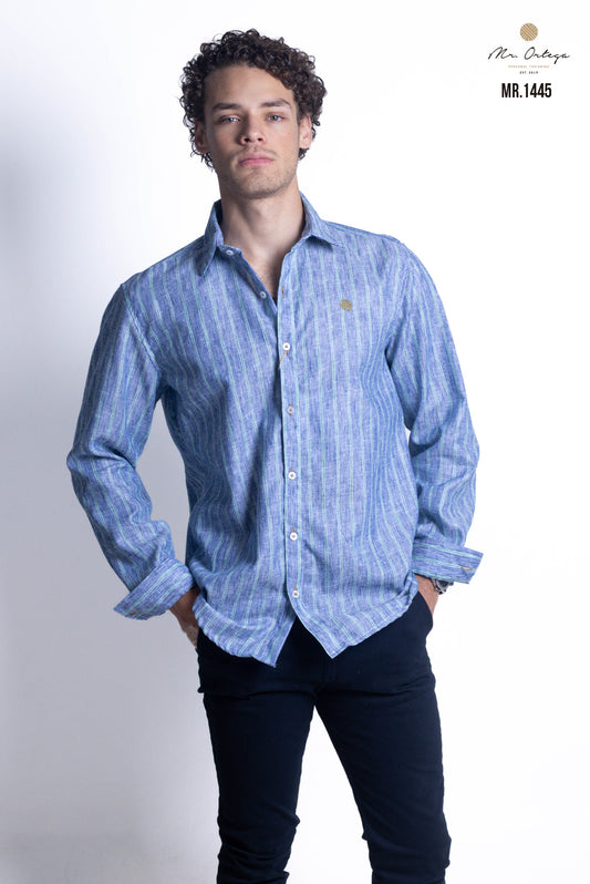 CAMISA RAYAS AZUL MARINO Y VERDE MANGA LARGA