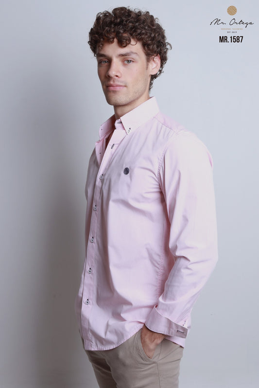 CAMISA CUADROS ROSA Y BLANCO MANGA LARGA