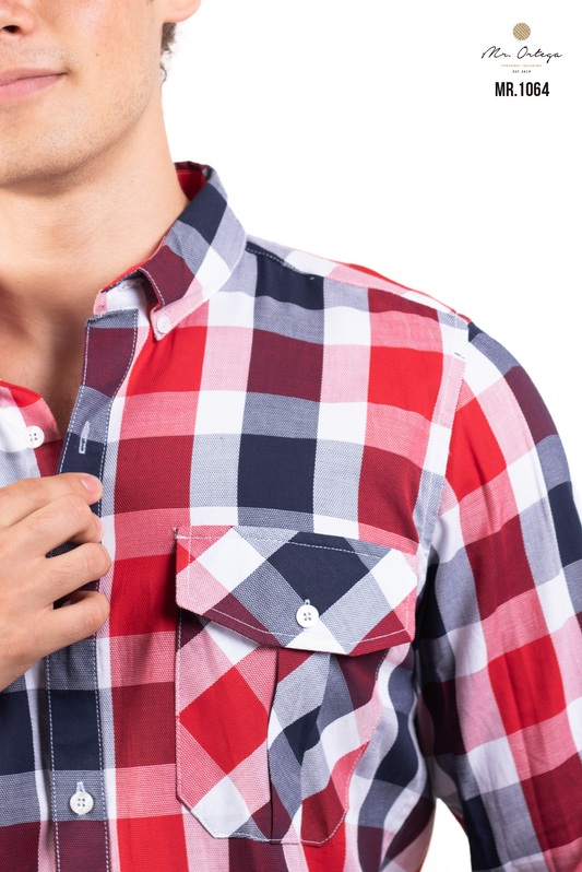 CAMISA CUADROS BLANCO / MARINO Y ROJO