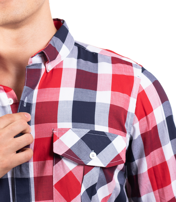 CAMISA CUADROS BLANCO / MARINO Y ROJO