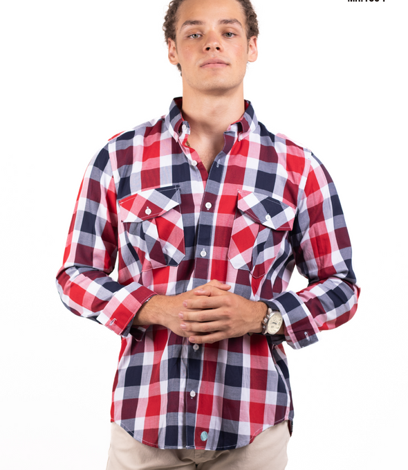 CAMISA CUADROS BLANCO / MARINO Y ROJO