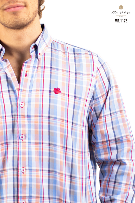 CAMISA CUADROS AZUL CLARO / ROJO Y CORAL CLARO
