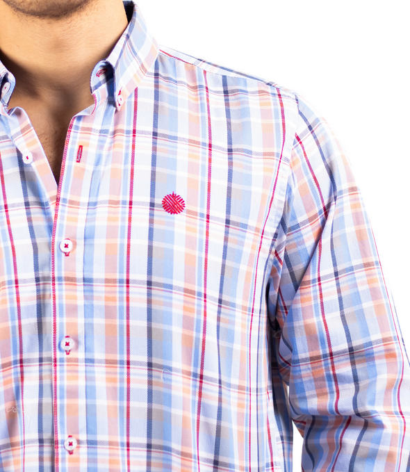 CAMISA CUADROS AZUL CLARO / ROJO Y CORAL CLARO