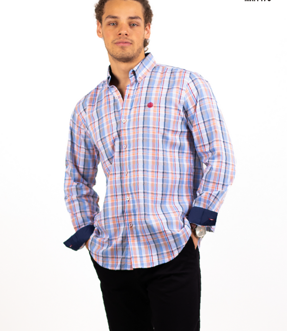 CAMISA CUADROS AZUL CLARO / ROJO Y CORAL CLARO