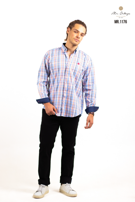 CAMISA CUADROS AZUL CLARO / ROJO Y CORAL CLARO