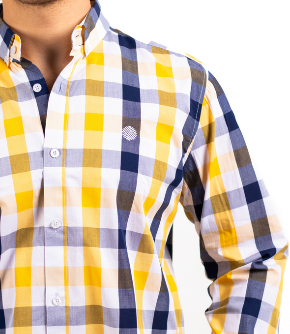CAMISA CUADROS AMARILLO / AZUL MARINO Y BLANCO