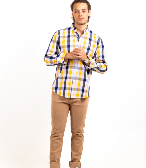 CAMISA CUADROS AMARILLO / AZUL MARINO Y BLANCO