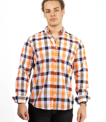 CAMISA CUADROS NARANJA / BLANCO