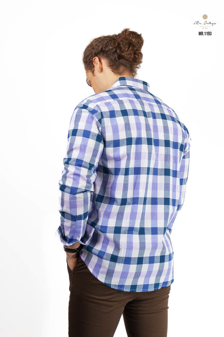 CAMISA CUADROS BLANCO / AZUL REY / LILA