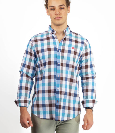 CAMISA CUADROS CAFÉ OSCURO / BLANCO / AZUL