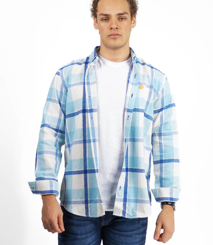 CAMISA FRANELA CUADROS AZUL CIELO / BLANCO