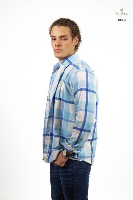 CAMISA FRANELA CUADROS AZUL CIELO / BLANCO