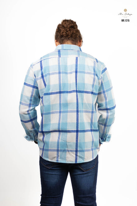 CAMISA FRANELA CUADROS AZUL CIELO / BLANCO