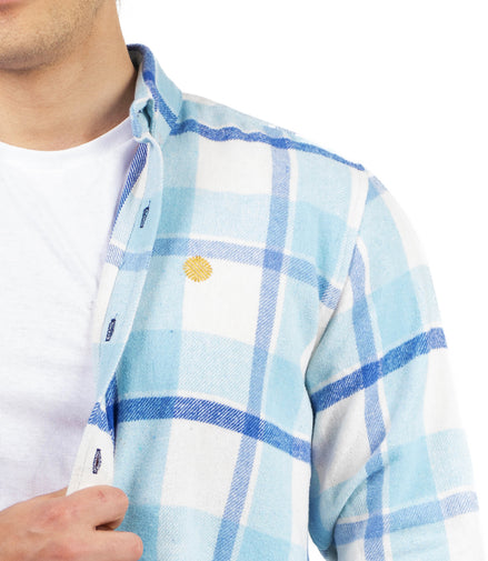 CAMISA FRANELA CUADROS AZUL CIELO / BLANCO