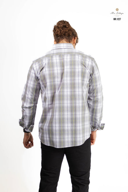 CAMISA CUADROS GRIS, BLANCO Y AMARILLO