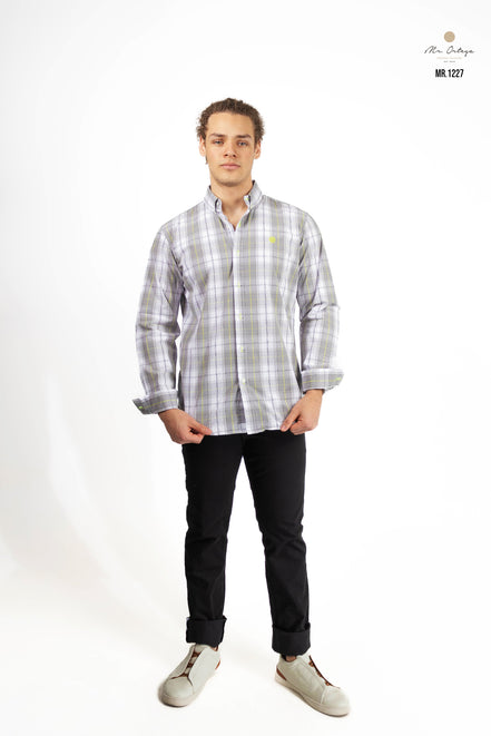 CAMISA CUADROS GRIS, BLANCO Y AMARILLO