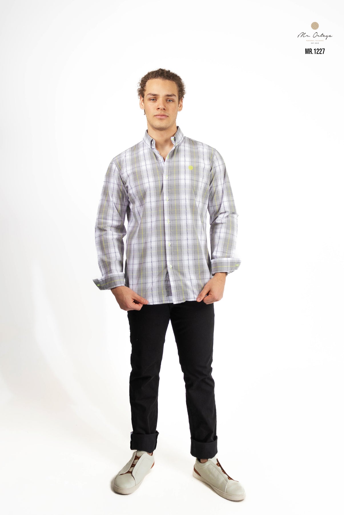 CAMISA CUADROS GRIS, BLANCO Y AMARILLO