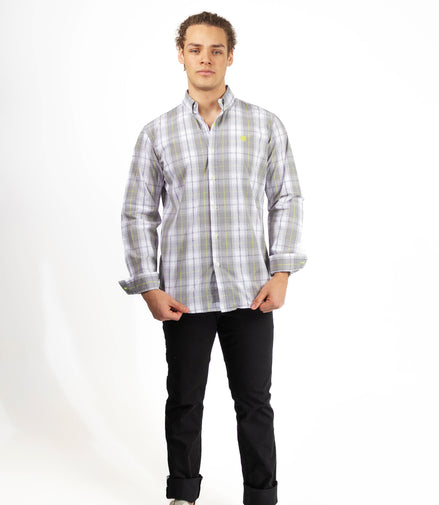CAMISA CUADROS GRIS, BLANCO Y AMARILLO