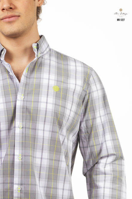 CAMISA CUADROS GRIS, BLANCO Y AMARILLO
