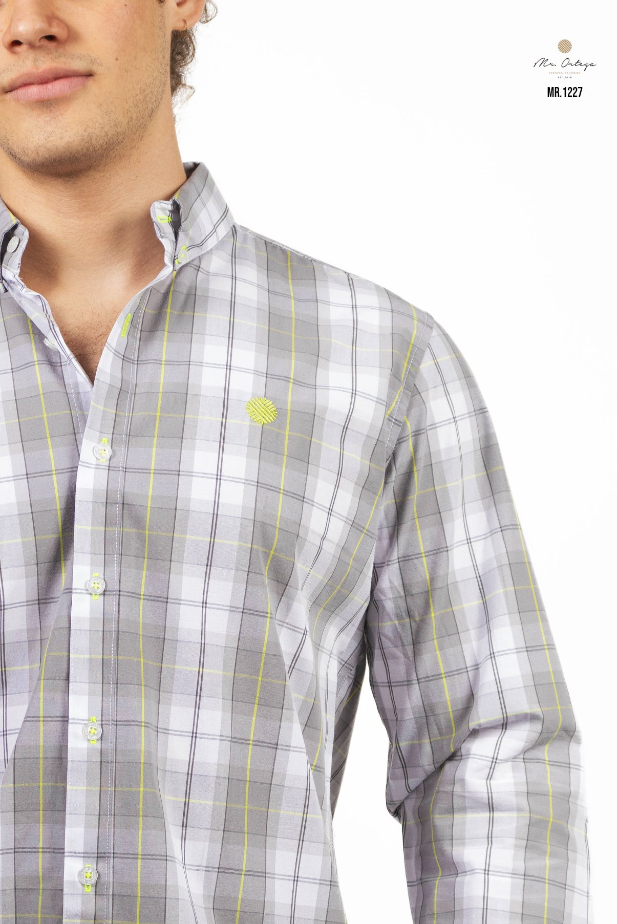 CAMISA CUADROS GRIS, BLANCO Y AMARILLO