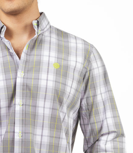 CAMISA CUADROS GRIS, BLANCO Y AMARILLO