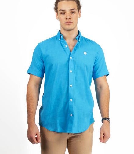 CAMISA LISA AZUL MANGA CORTA