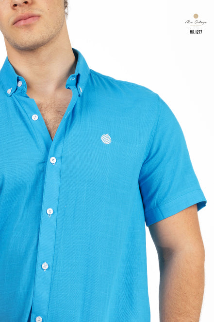 CAMISA LISA AZUL MANGA CORTA