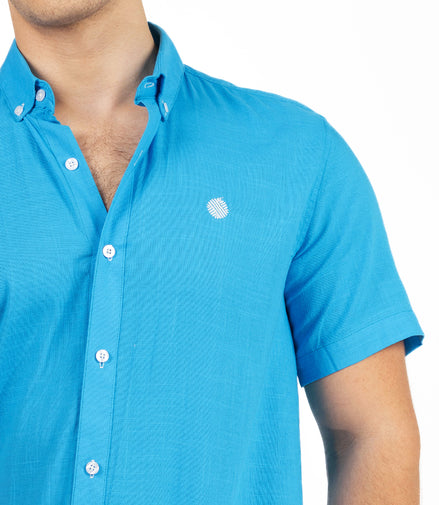 CAMISA LISA AZUL MANGA CORTA