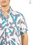 CAMISA BLANCA ESTAMPADO TURQUESA / GRIS