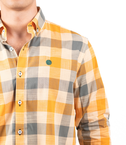 CAMISA CUADROS NARANJA Y VERDE