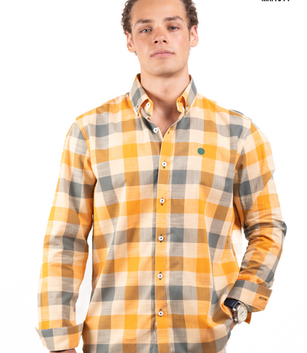 CAMISA CUADROS NARANJA Y VERDE