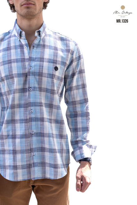 CAMISA CUADROS GRIS, VERDE AGUA Y BLANCO,