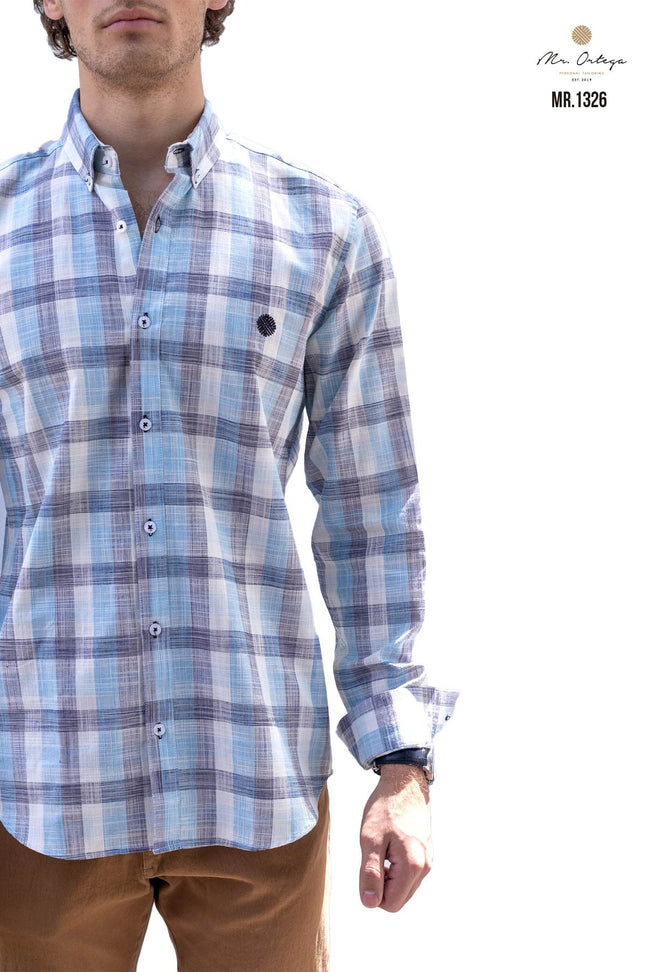 CAMISA CUADROS GRIS, VERDE AGUA Y BLANCO,