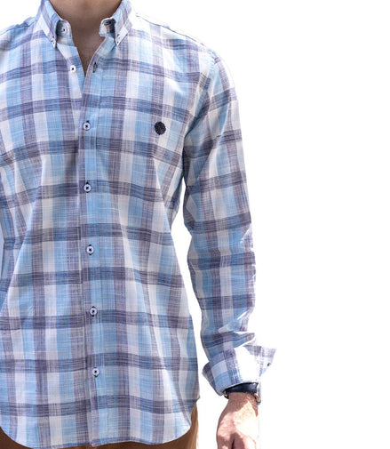 CAMISA CUADROS GRIS, VERDE AGUA Y BLANCO,