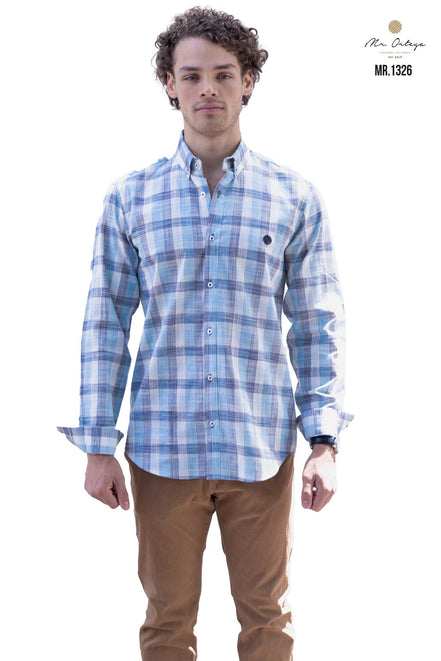 CAMISA CUADROS GRIS, VERDE AGUA Y BLANCO,