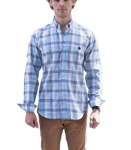 CAMISA CUADROS GRIS, VERDE AGUA Y BLANCO,
