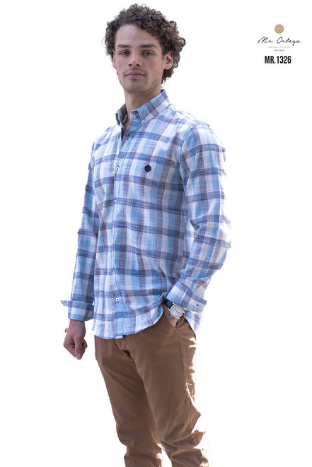 CAMISA CUADROS GRIS, VERDE AGUA Y BLANCO,