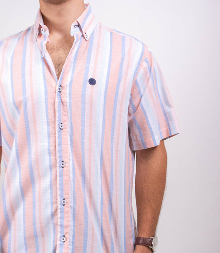 CAMISA RAYAS AZUL, CORAL Y BLANCO