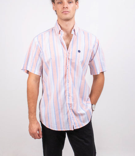 CAMISA RAYAS AZUL, CORAL Y BLANCO