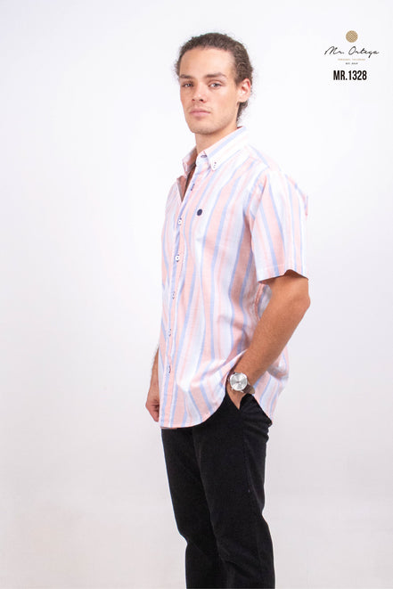 CAMISA RAYAS AZUL, CORAL Y BLANCO