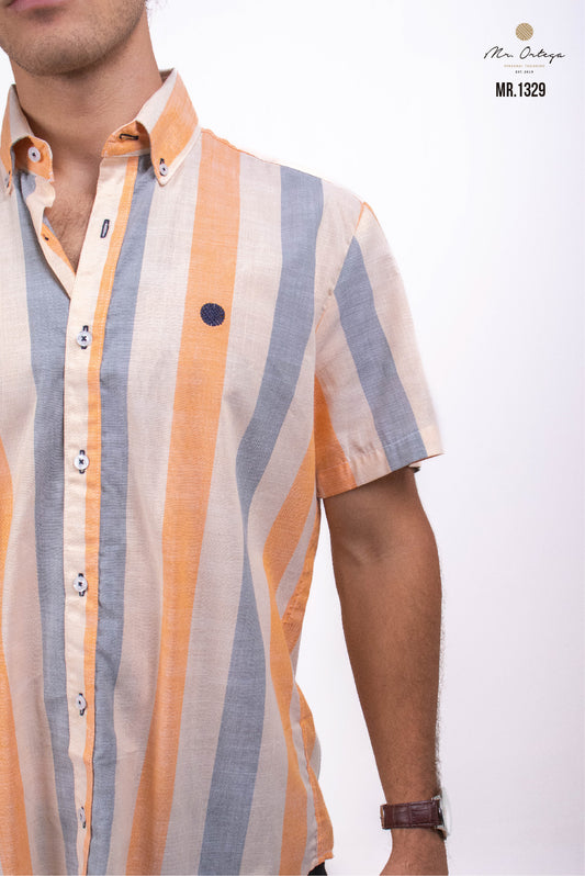 CAMISA RAYAS BEIGE, GRIS, NARANJA