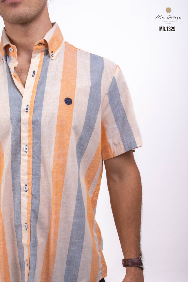 CAMISA RAYAS BEIGE, GRIS, NARANJA