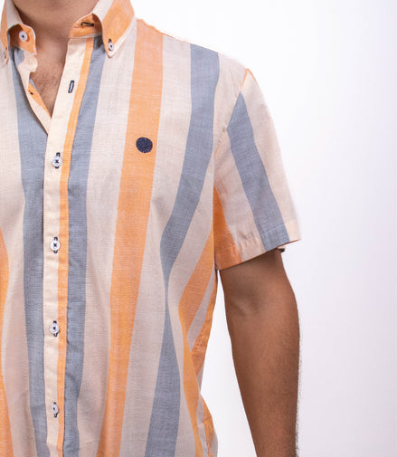 CAMISA RAYAS BEIGE, GRIS, NARANJA