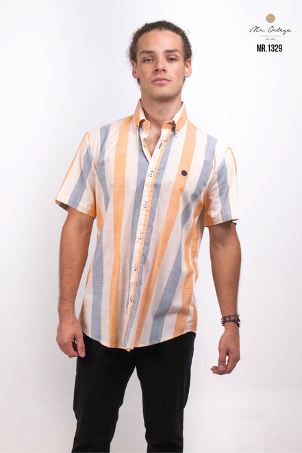 CAMISA RAYAS BEIGE, GRIS, NARANJA