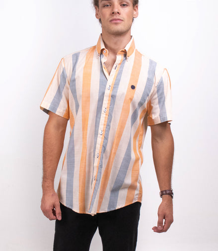CAMISA RAYAS BEIGE, GRIS, NARANJA